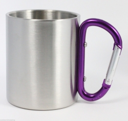 8oz double wall stainless steel Carabiner Handle Coffee Cup